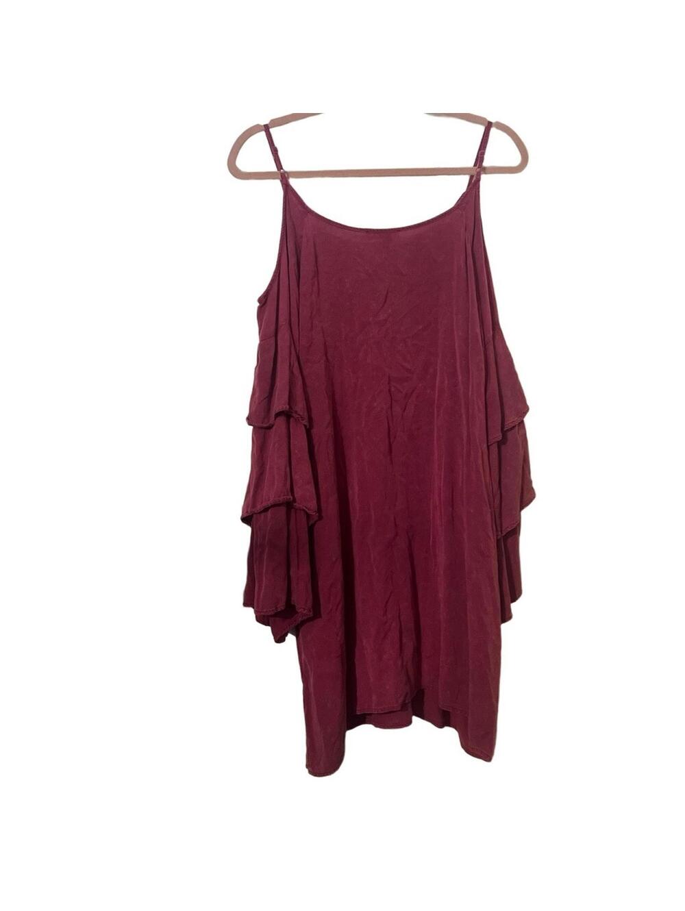 Umgee Mini Dress M Burgundy Cold Shoulder Ruffle Tiered Boho - Picture 5 of 5